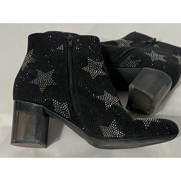 INC Floriann Ankle 8.5 Booties Black Sparkle Silver Star Chunky Clear Heel - Picture 6 of 11